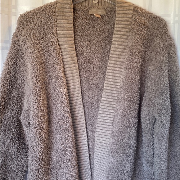 Barefoot Dreams Light Brown CozyChic Ribbed Knit Trim Cardigan Size Medium - Picture 3 of 7